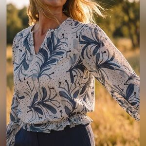 Soler London ‘Irene’ crop long sleeve peplum top~Size:SMALL ~adjustable waist